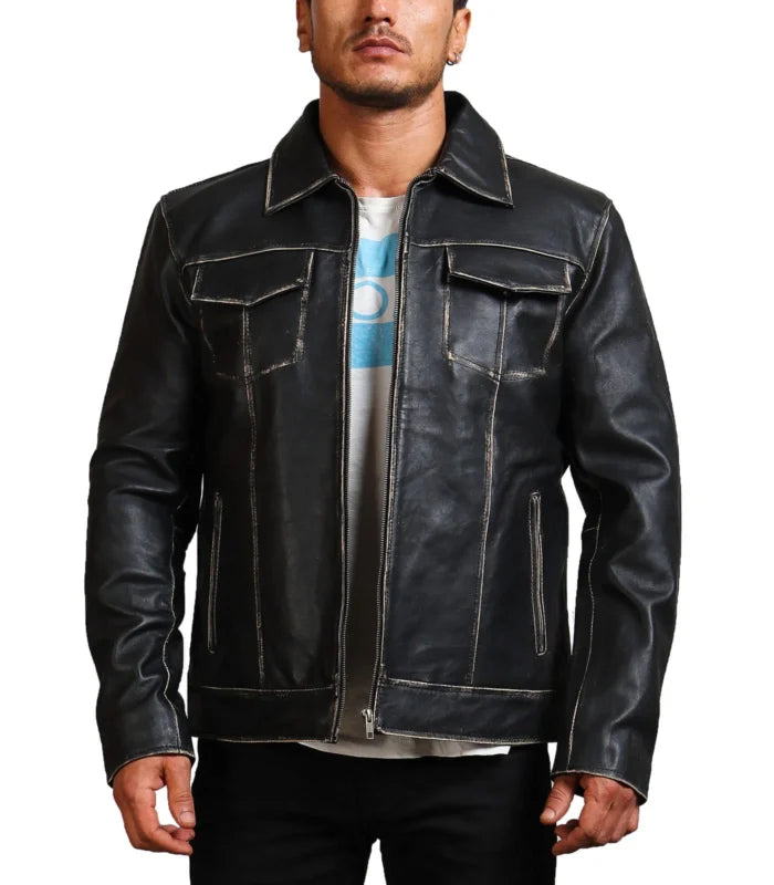 David Star Men Vintage Cowhide Leather Jacket