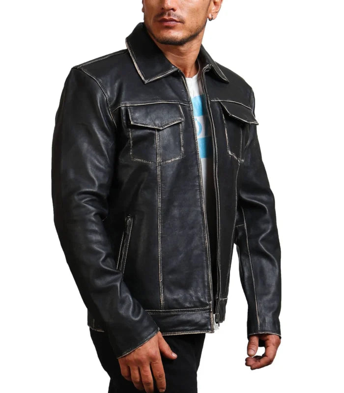 David Star Men Vintage Cowhide Leather Jacket