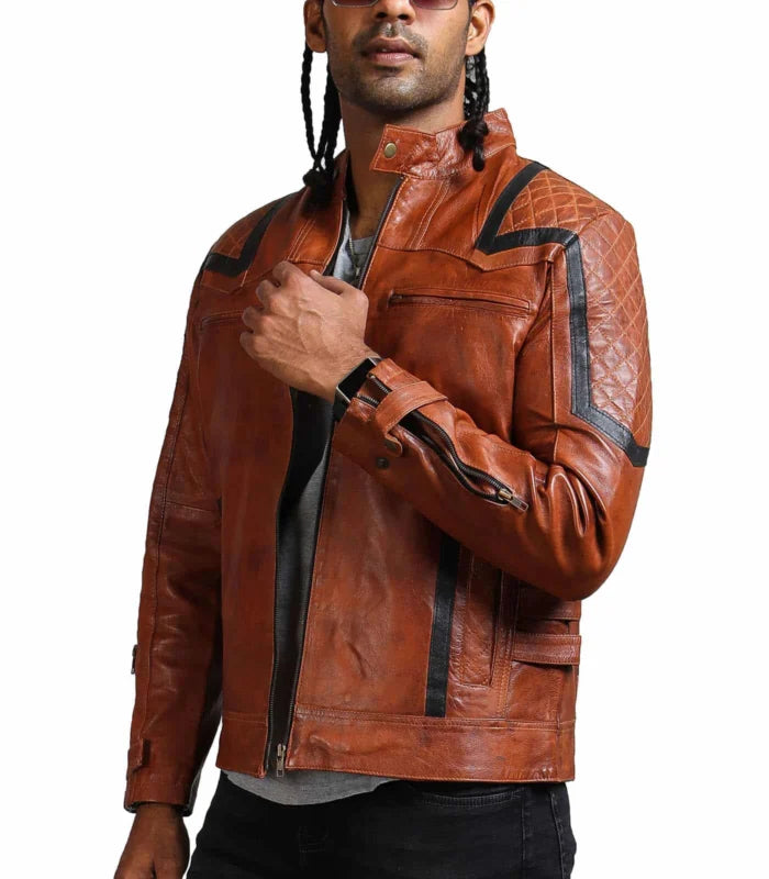 Men’s Designer Brown Waxed Leather Jacket