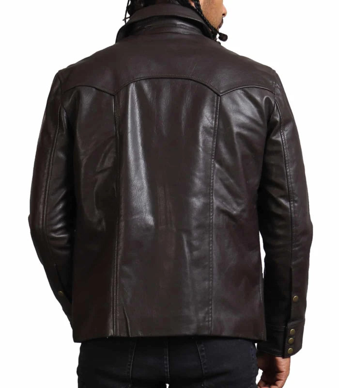 Choco Brown Genuine Leather Jacket with Flap Pockets