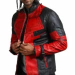 Deadpool Men Red Blood Waxed Leather Jacket