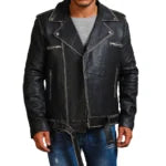 Joker Black Brando Distressed Leather Jacket