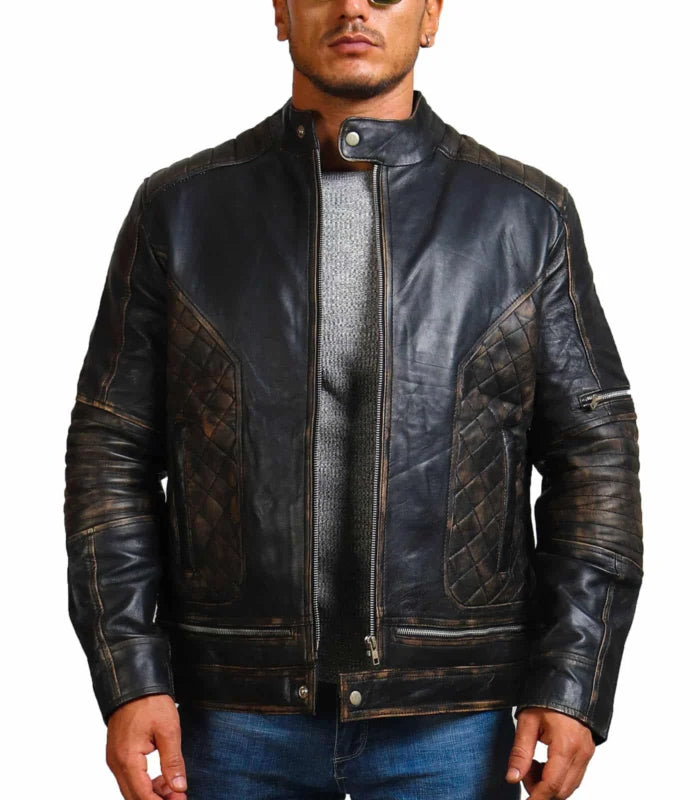 Bones and Skull Black Zipper Biker Leather Jacket