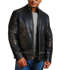 Bones and Skull Black Zipper Biker Leather Jacket