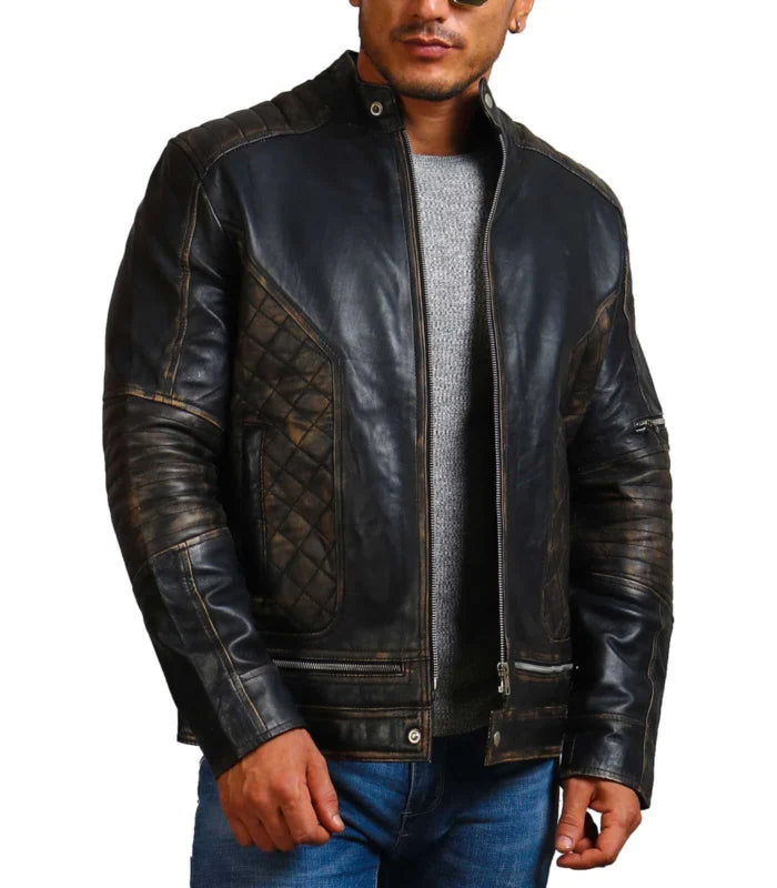 Bones and Skull Black Zipper Biker Leather Jacket