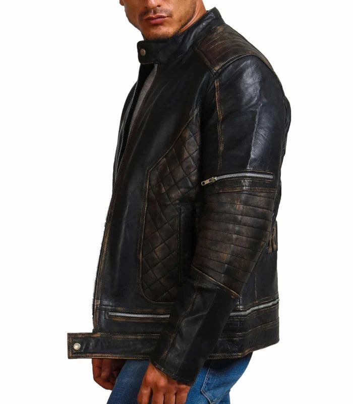 Bones and Skull Black Zipper Biker Leather Jacket