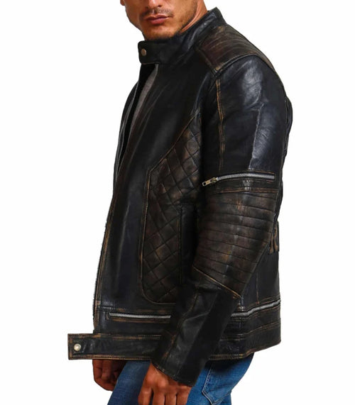 Bones and Skull Black Zipper Biker Leather Jacket