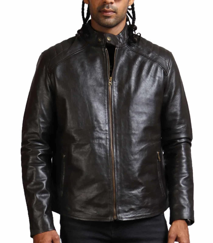 Sword Men Dark Brown Real Leather Jacket