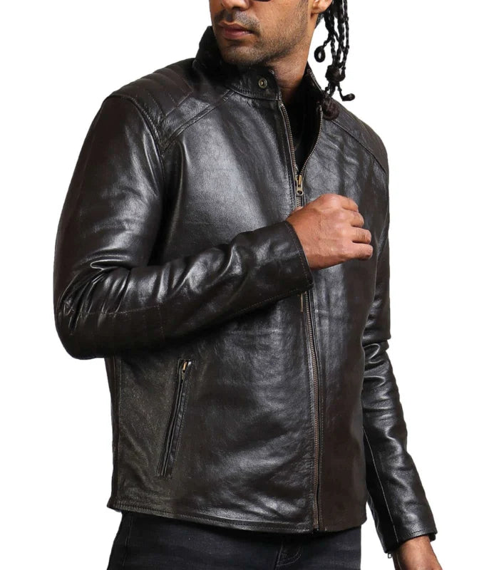 Sword Men Dark Brown Real Leather Jacket