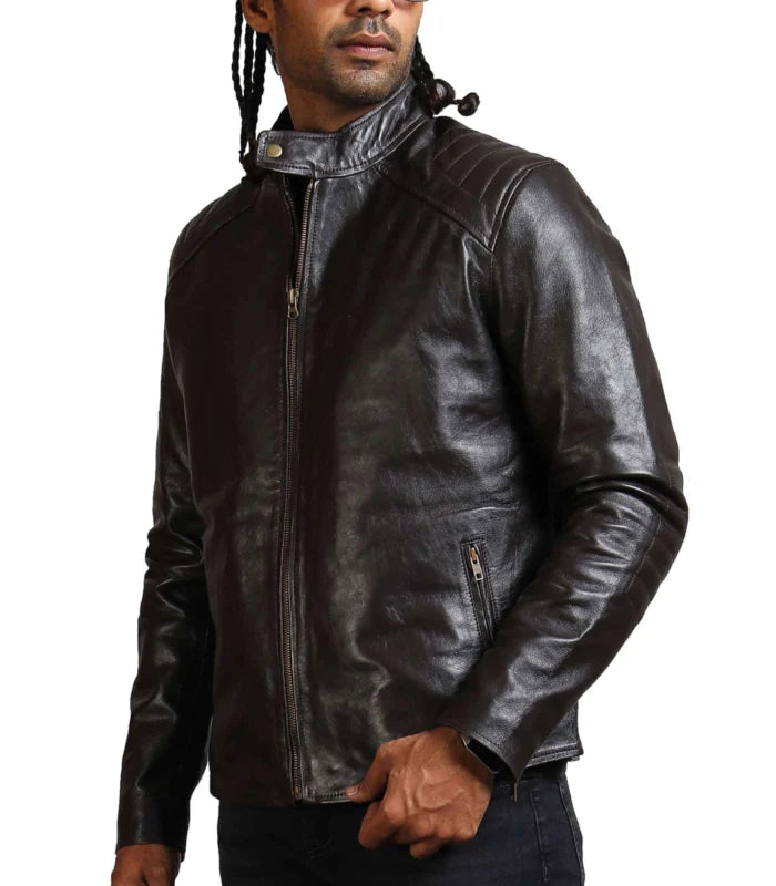 Sword Men Dark Brown Real Leather Jacket