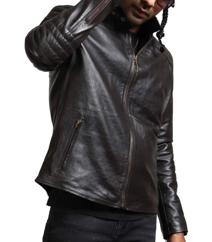Sword Men Dark Brown Real Leather Jacket