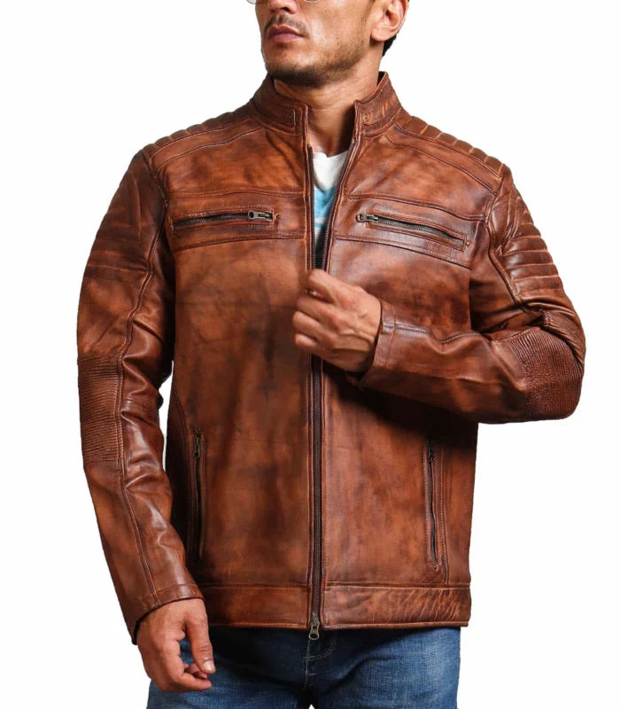 Men’s Brown Cowhide Café Racer Leather Jacket