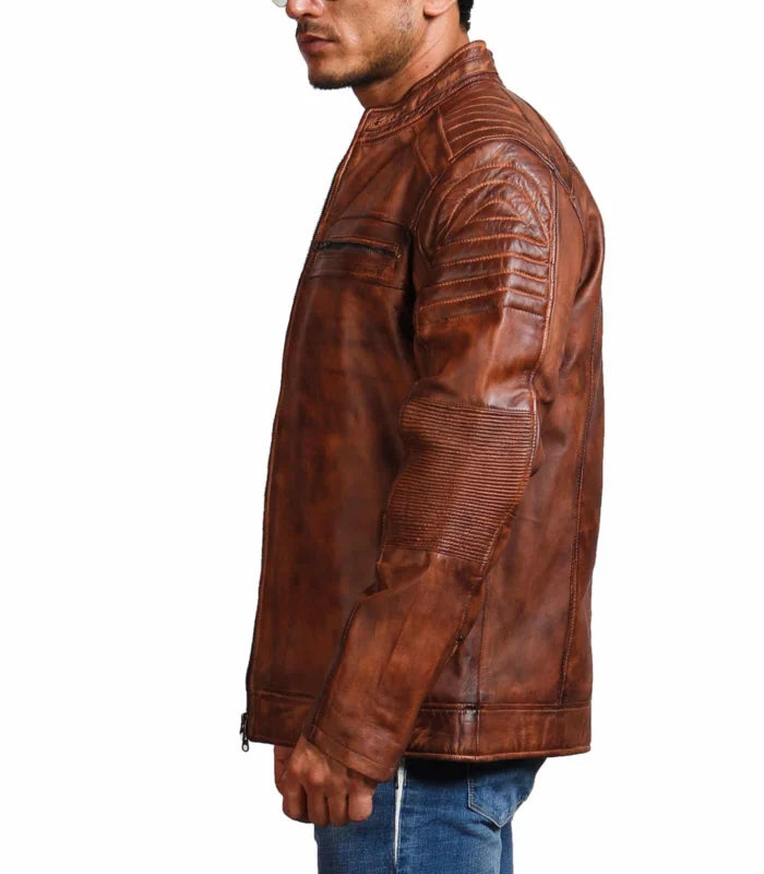 Men’s Brown Cowhide Café Racer Leather Jacket