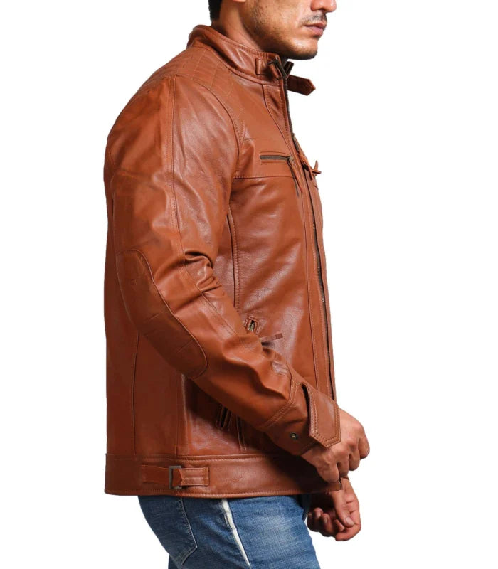 Hunter Tan Men Biker Leather Jacket