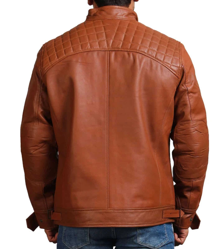 Hunter Tan Men Biker Leather Jacket