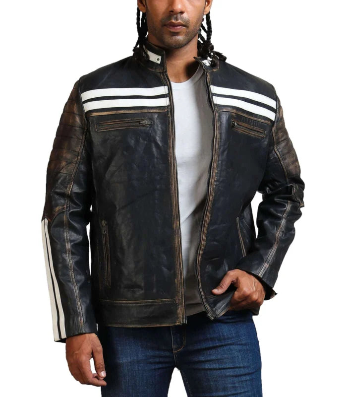 Premium Designer Style Distressed Black Leather Jacket for Men