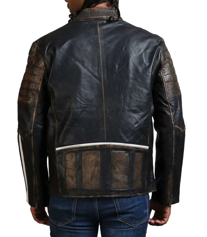 Premium Designer Style Distressed Black Leather Jacket for Men