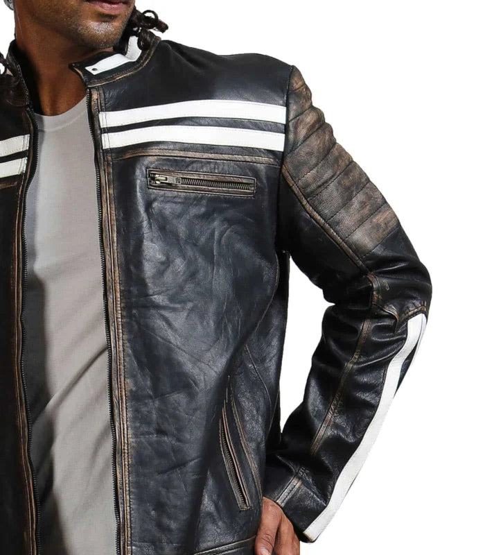 Premium Designer Style Distressed Black Leather Jacket for Men