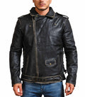 Double Sword Skull Black Distressed Leather Jacket - photo 2