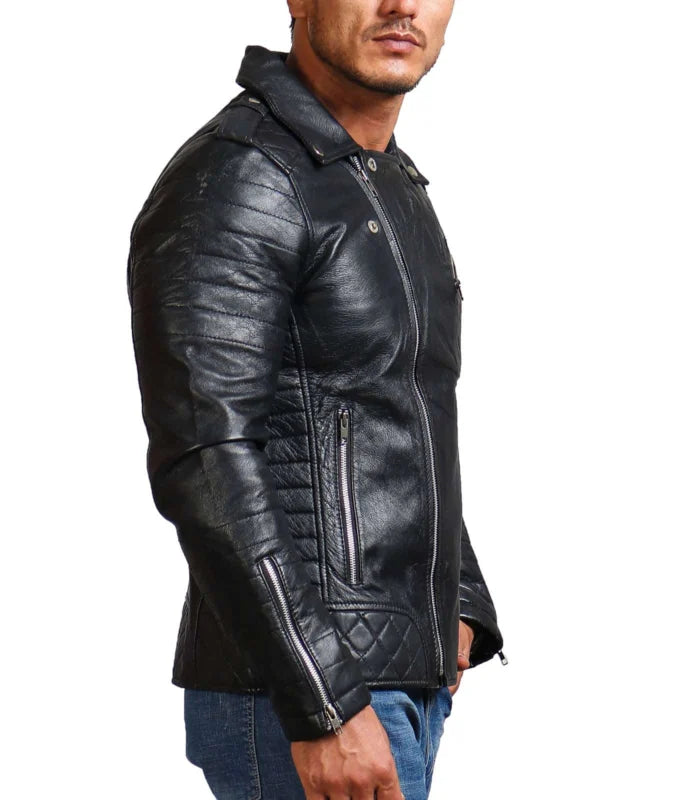Luxury Men’s Black Cowhide Leather Riding Jacket