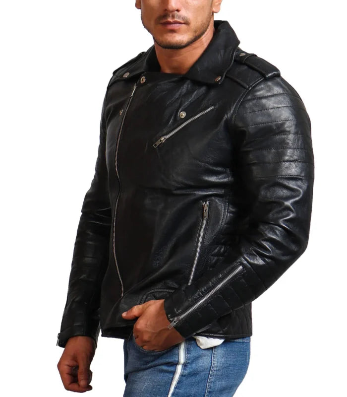Luxury Men’s Black Cowhide Leather Riding Jacket
