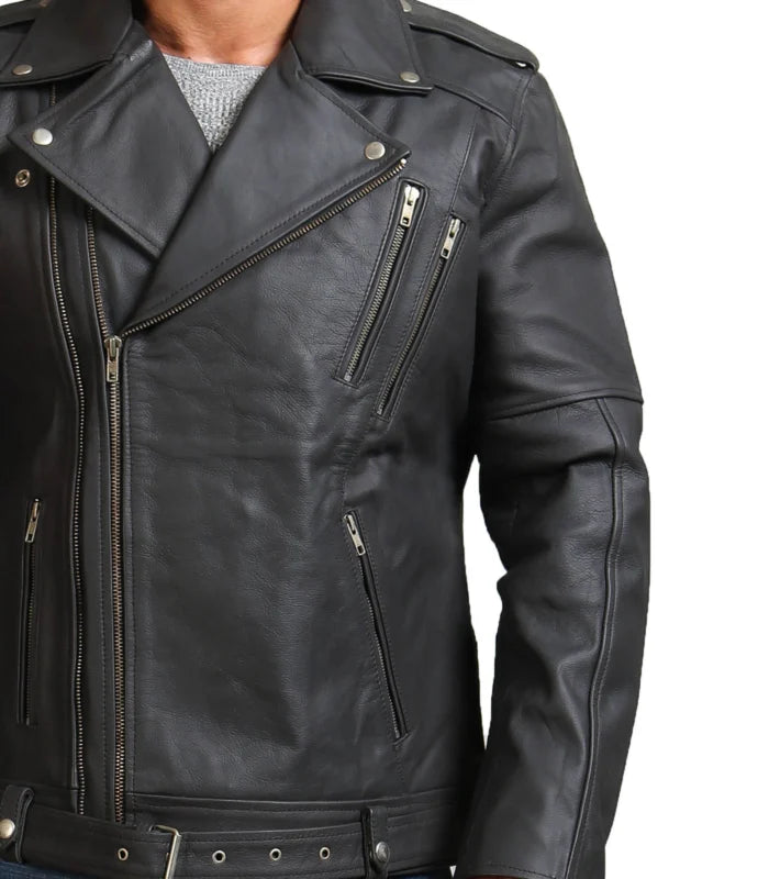 Men’s Grey Brando Style Cowhide Leather Jacket