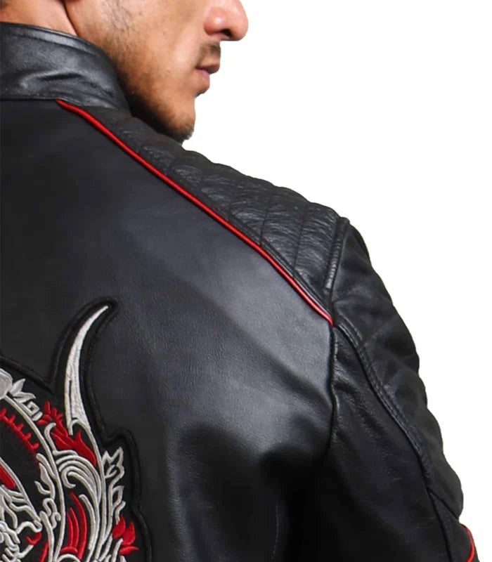 Sword Black Cowhide Leather Jacket