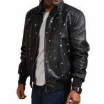Men Icecream Printed Real Leather Jacket