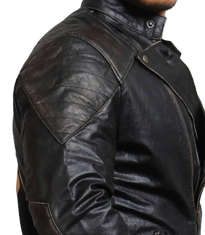 Men’s Black Cowhide Skull Motorcycle Leather Jacke