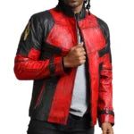 Deadpool Men Red Blood Waxed Leather Jacket