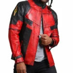 Deadpool Men Red Blood Waxed Leather Jacket
