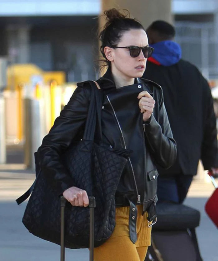 Hollywood Jackets Daisy Ridley Airport Biker Leather Jacket