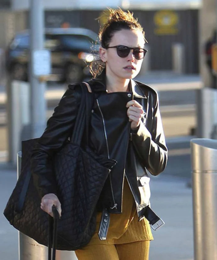 Hollywood Jackets Daisy Ridley Airport Biker Leather Jacket