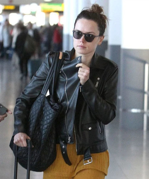 Hollywood Jackets Daisy Ridley Airport Biker Leather Jacket