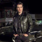 Damon Salvatore Black Fur Collar Bomber Leather Jacket