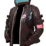 Men’s Cyberpunk 2077 Brown Leather Bomber Jacket