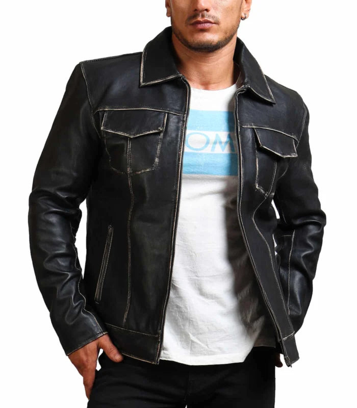 David Star Men Vintage Cowhide Leather Jacket