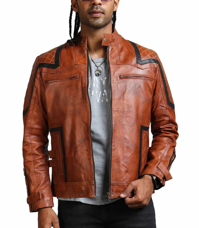 Men’s Designer Brown Waxed Leather Jacket