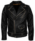 Men’s Distressed Quilted Black Leather Jacket