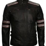 Men’s Distressed Black Striped Motorcycle Leather Jacket