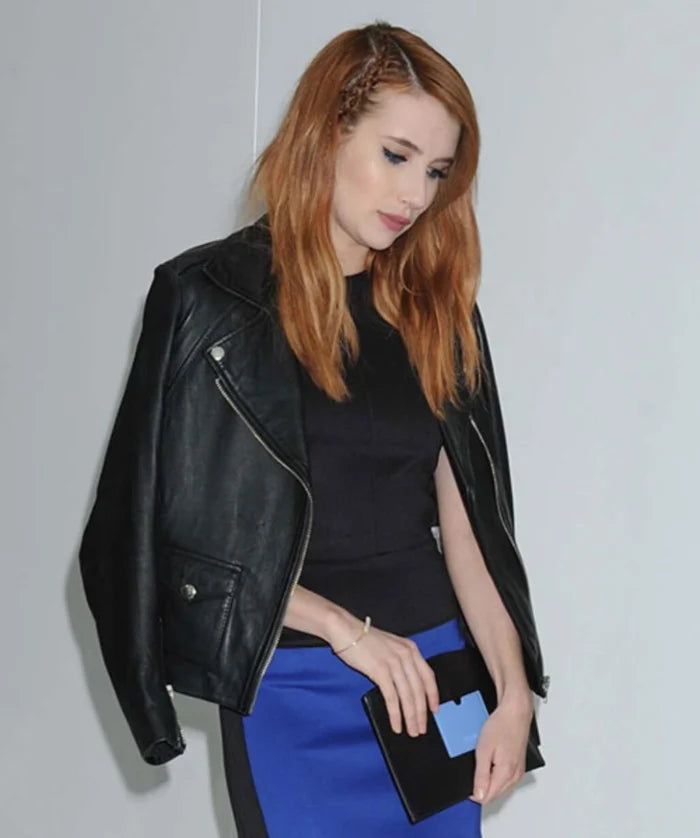 Hollywood Jackets Emma Roberts Black Biker Leather Jacket
