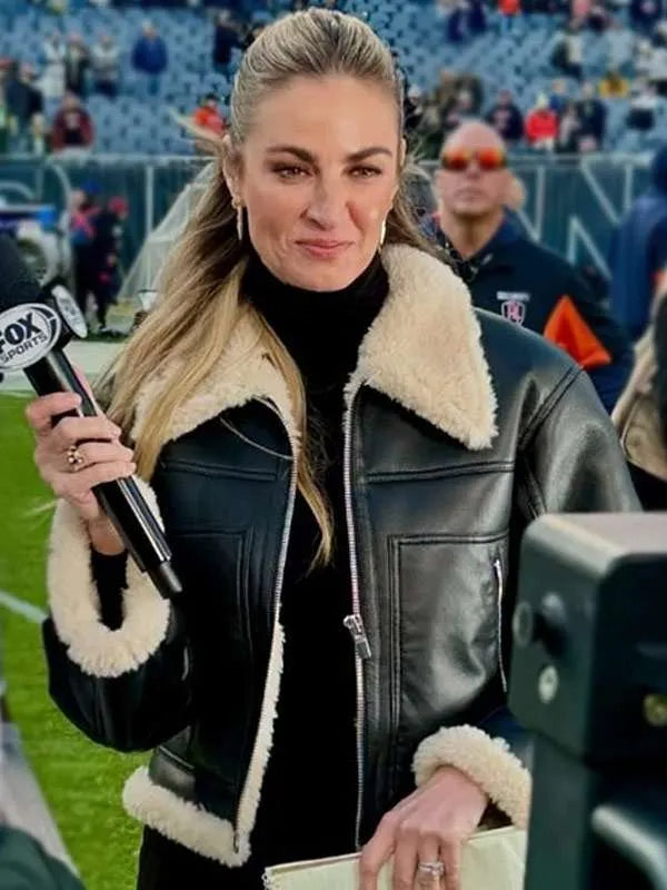 Hollywood Jackets Women’s Erin Andrews Black Leather Shearling Jacket