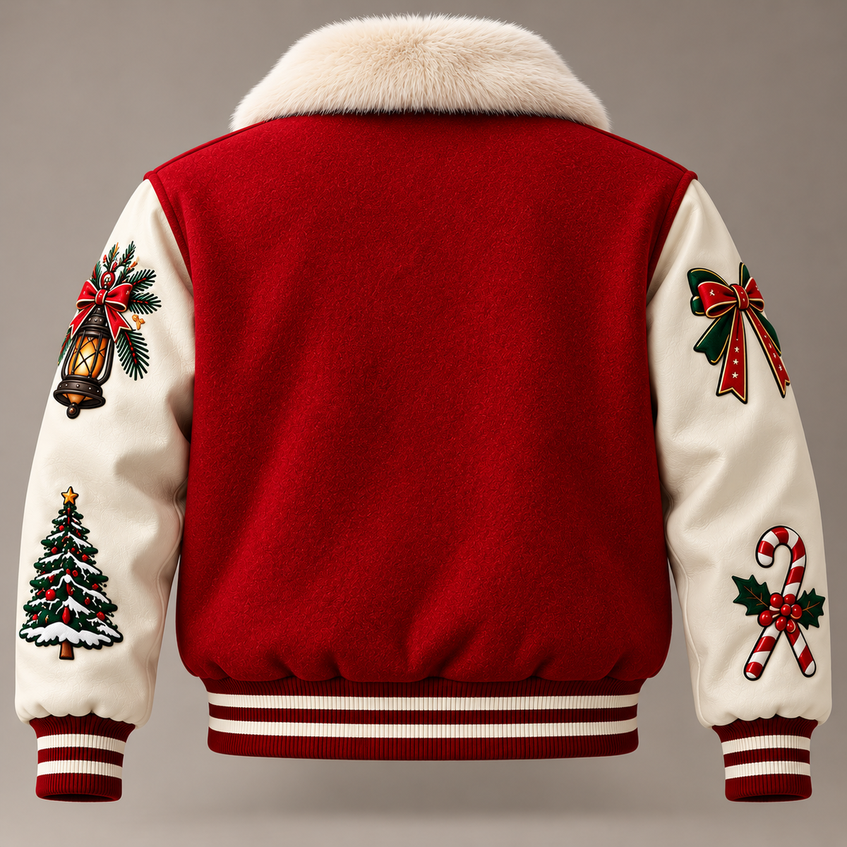 Hollywood Jacket Red Christmas Varsity Jacket with Plush Collar