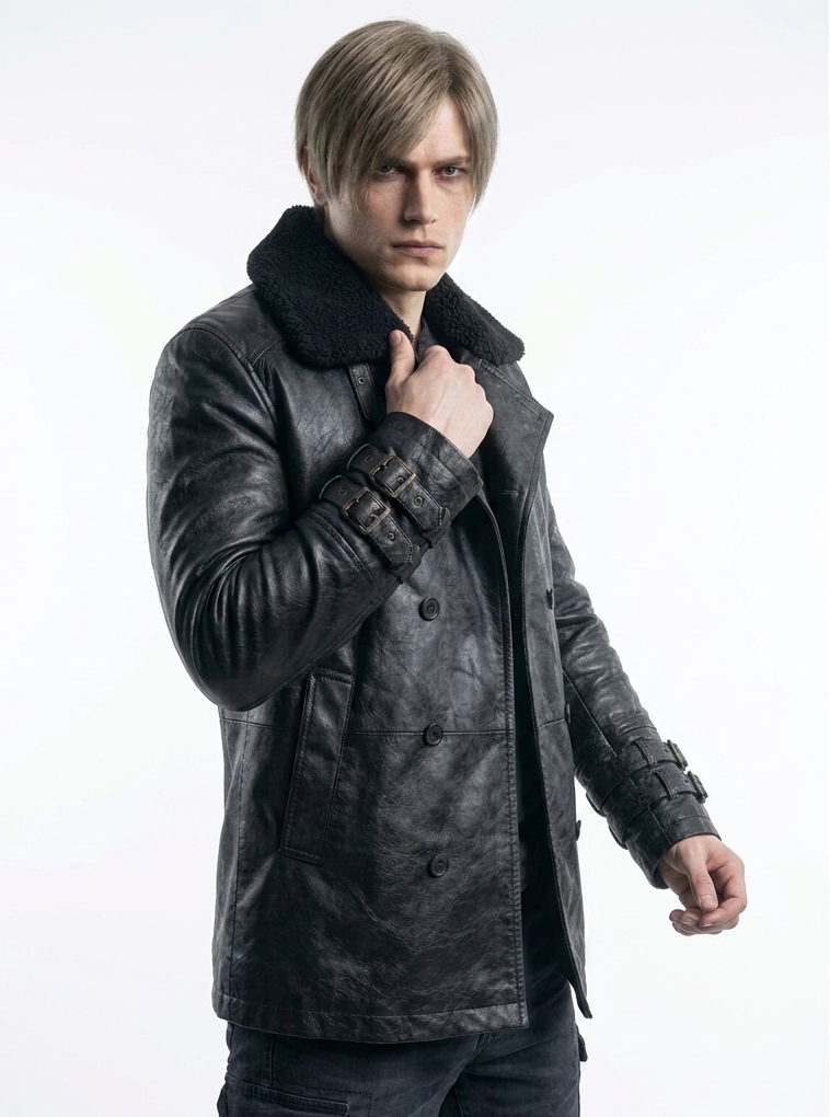 Hollywood Jacket Leon S. Kennedy Inspired Premium Black Leather Bomber Jacket
