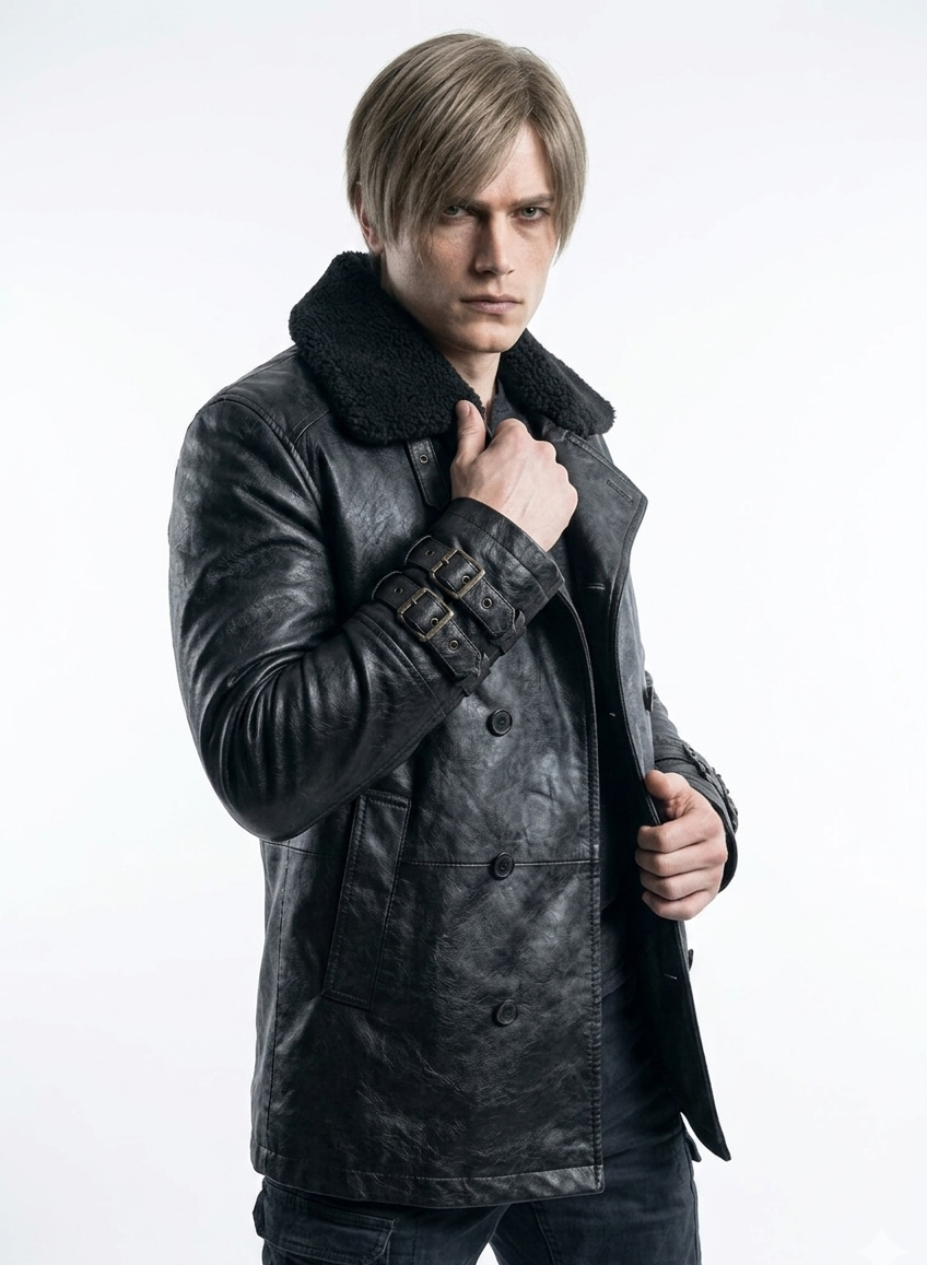 Hollywood Jacket Leon S. Kennedy Inspired Premium Black Leather Bomber Jacket