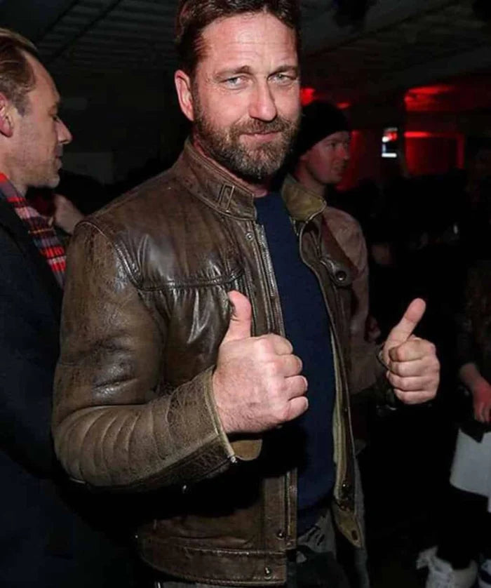 Gerard Butler Inspired Distressed Brown Leather Jacket