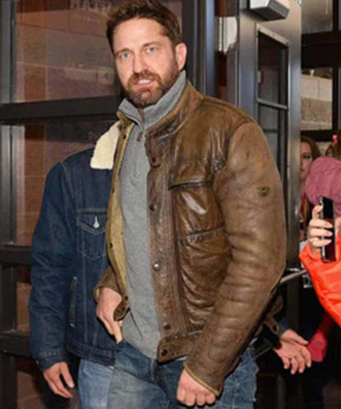 Gerard Butler Inspired Distressed Brown Leather Jacket