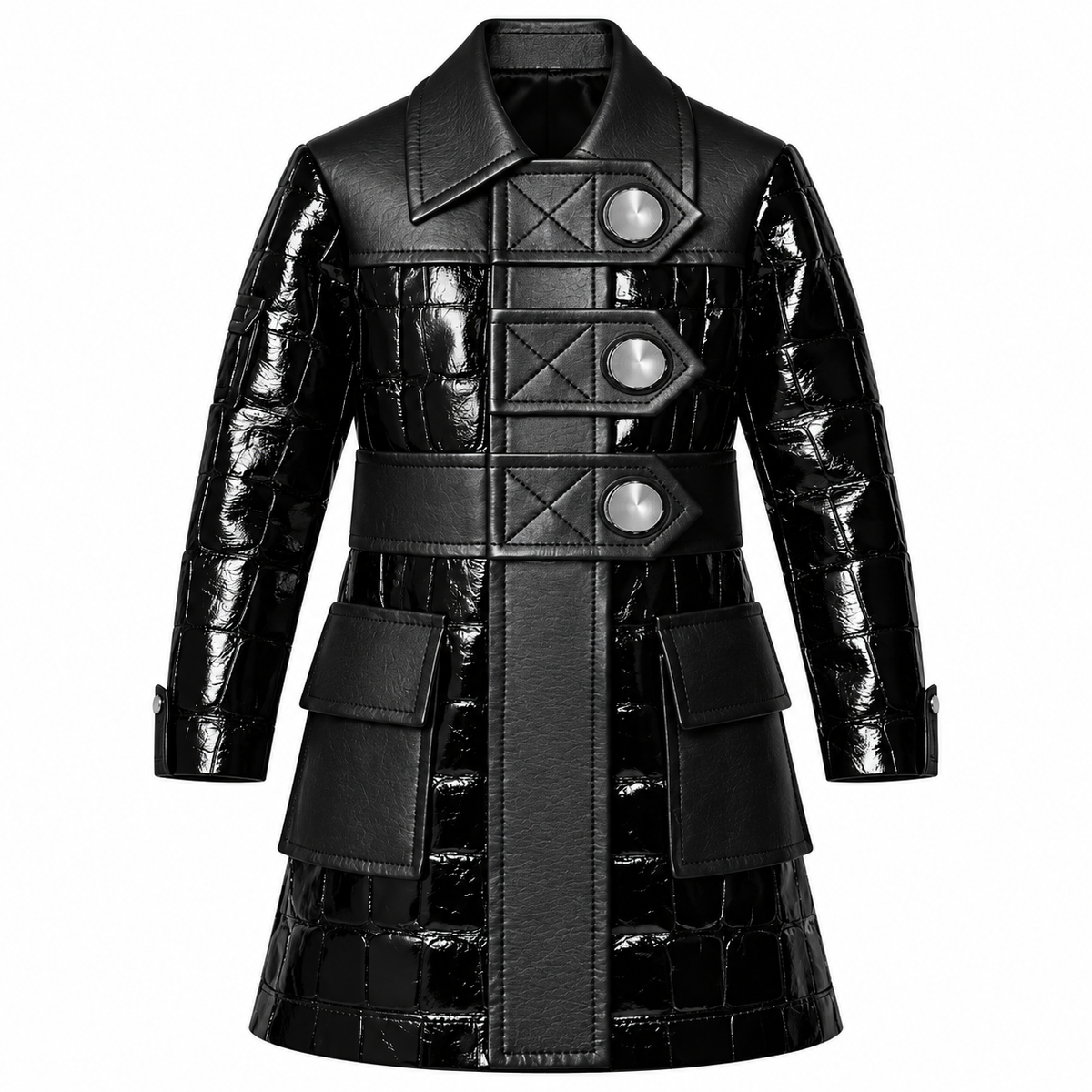 Hollywood Jackets Women’s Mixed Stud Button Leather Coat
