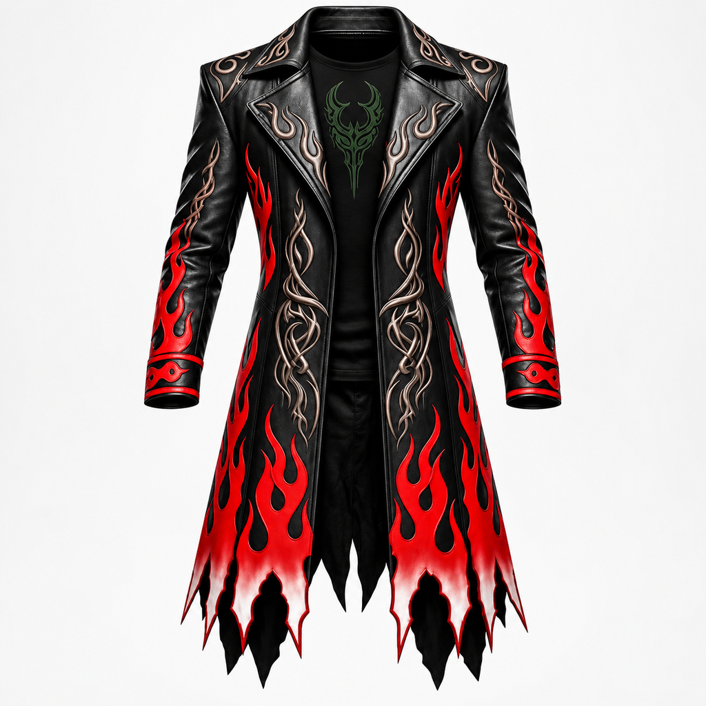 Hollywood Jackets Men’s Halloween Flame Leather Trench Coat