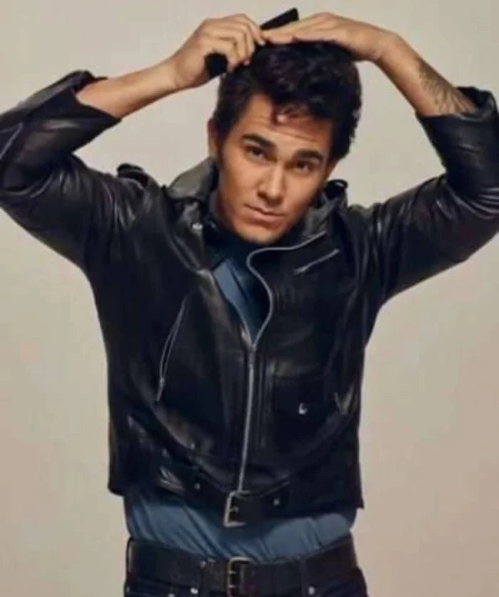 Men’s Old-School Biker Leather Jacket – Grease Style